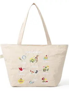 Cartoon Embroidered Large Capacity Tote Bag, Cute Cartoon Pattern Nylon Shoulder Bag, Soft Adorable Versatile Shopping Bag, Student Commute Backpack