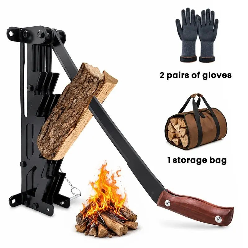 Wall Mounted Log Splitter, Manual Kindling & Firewood Splitter with Long Lever Handle, Heavy-Duty Steel Wood Splitter for Fireplace & Fire Pit