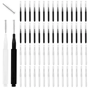 60PCS Micro Eyebrow Brush With Cap, Brow Lamination Brush Eyebrow Brush with Cap Eyebrow Spoolie Brush Portable Mini Spoolies for Eyebrows Eyelashes Extensions (Black, White)
