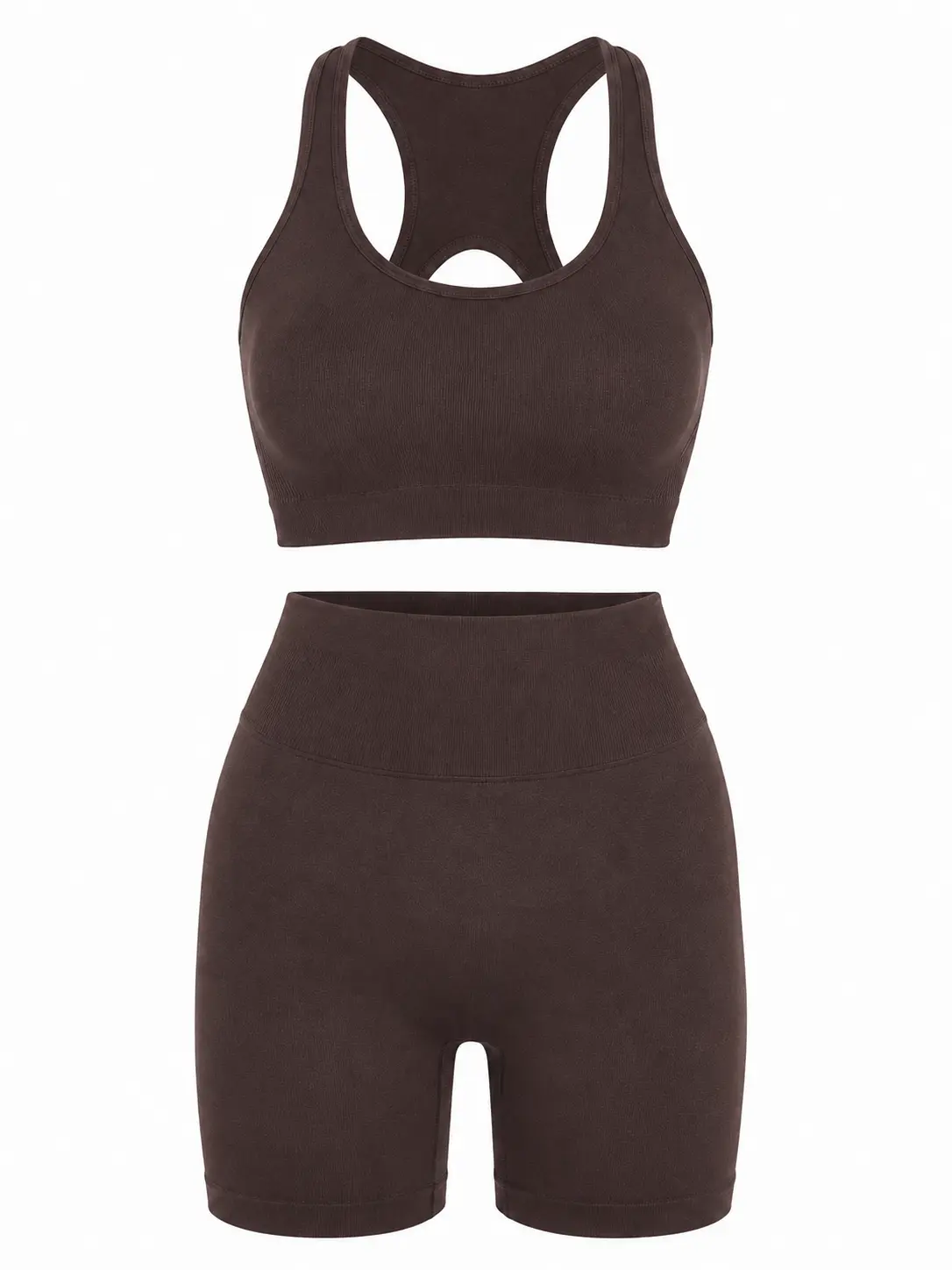 Women's Workout Sets Seamless Cutout Back 2 Piece Solid Yoga Outfit Backless Halter Crop Top, 4 Way Stretch Breathable High Waist Scrunch Butt Lifting Biker Shorts V-Neck Tank Top Track Singlet Matching Yoga Pants Gym Loungewear Tracksuit