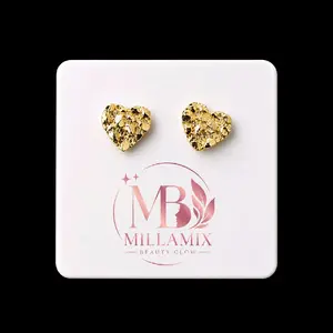 14K Gold Plated Textured Nugget Heart Stud Earrings, 10mm & 12mm Dainty Minimalist Jewelry, Female Daily Wear Gift with Heart Shaped Necklace Pendant, Valentine Gift for Mom