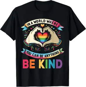 100%25 Cotton In A World Where You Can Be Anything Be Kind Gay Pride LGBT T-Shirt