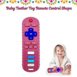 Baby Teether Toy Remote Control Shape – BPA Free Silicone Baby Chew Toy for Infants 3-24 Months, Infant Sensory Teething Toy, Baby Essentials Gift for Girls (Pink)