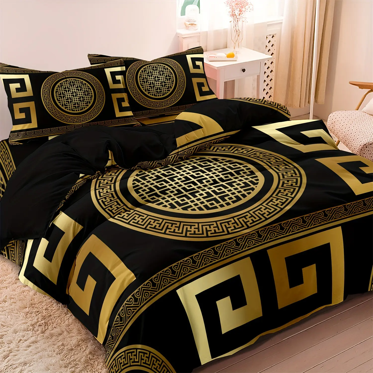 3-Piece 100% Polyester Machine Washable Contemporary Geometric-Pattern Bedding Set - Digital Print, 90g Fabric Weight - Includes Duvet Cover and 2 Pillowcases (No Duvet Insert)