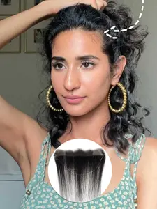 Human Hair Full Lace 13*2 Forehead Hairpiece, Pre-Cut Lace Frontal Drawstring Forehead Hairline, Women‘s M-Shape Flowing Bangs for Hair Loss 14 Inch