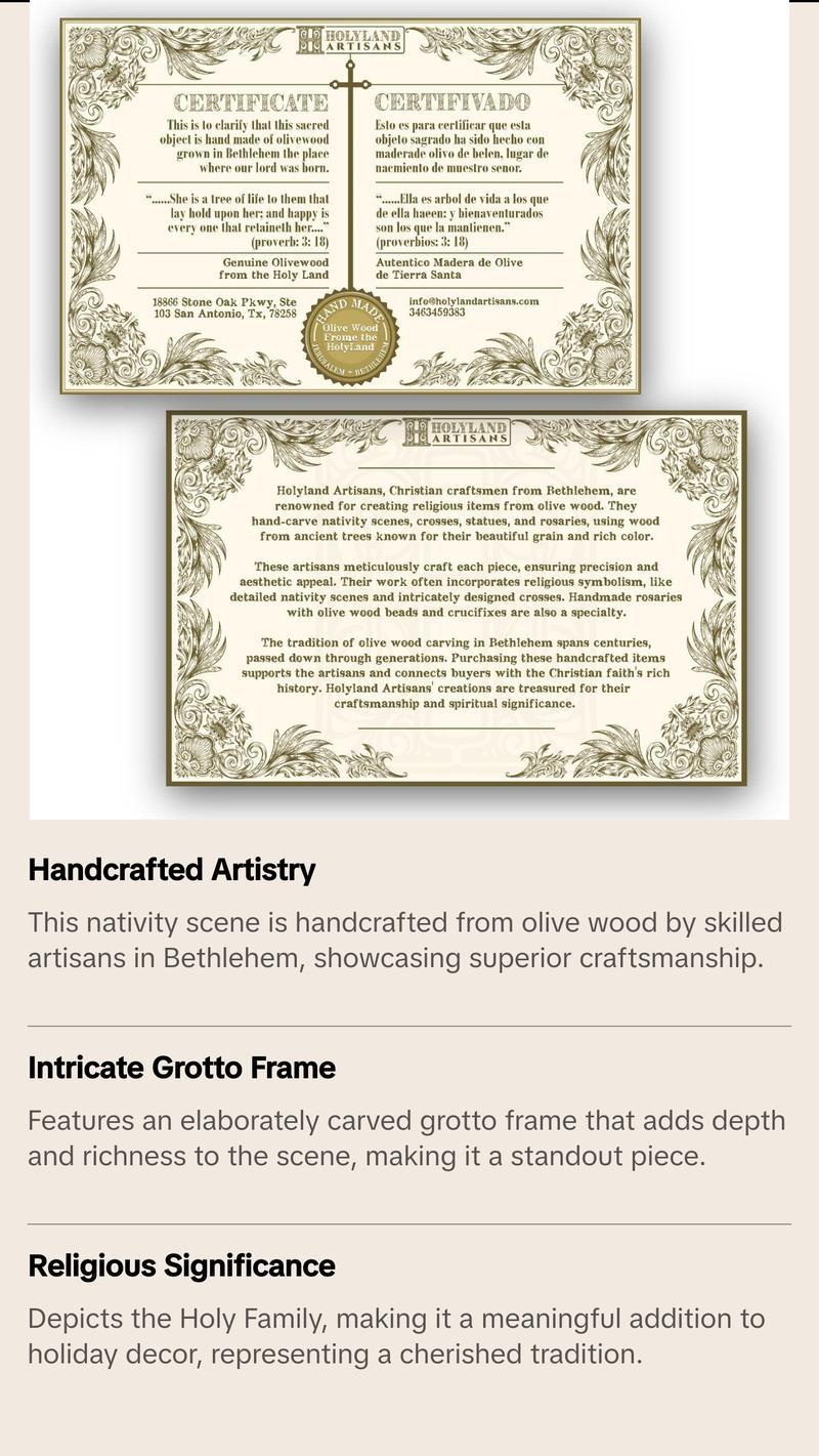 Olive Wood Nativity Scene_ Holy Family in Grotto Frame Decor Religious