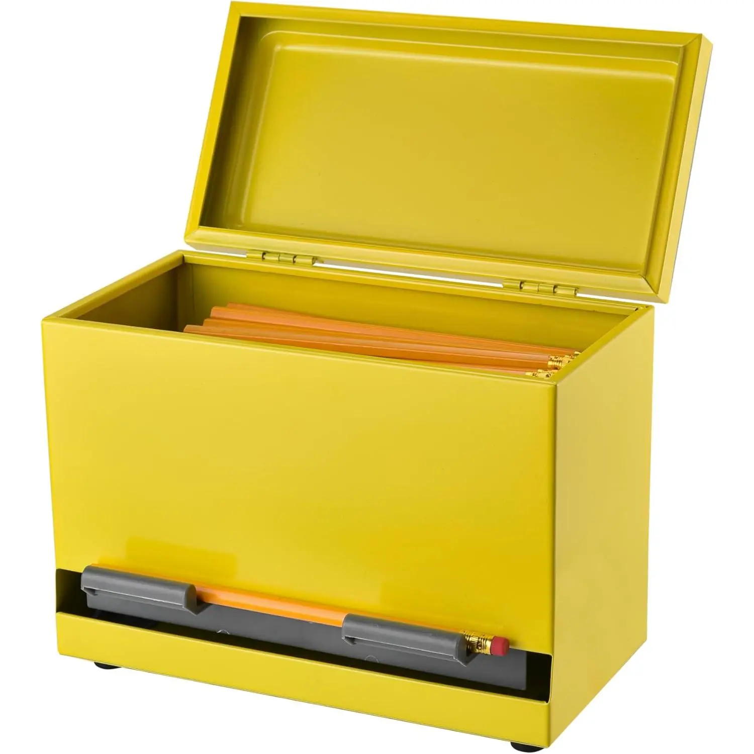 Pencil Dispenser for Classroom - Stainless Steel Bulk Pencil Holder for Desk - Includes Removable Label Stickers - Teacher  Haves for Organization - Holds up to 200 Pencils (Yellow)