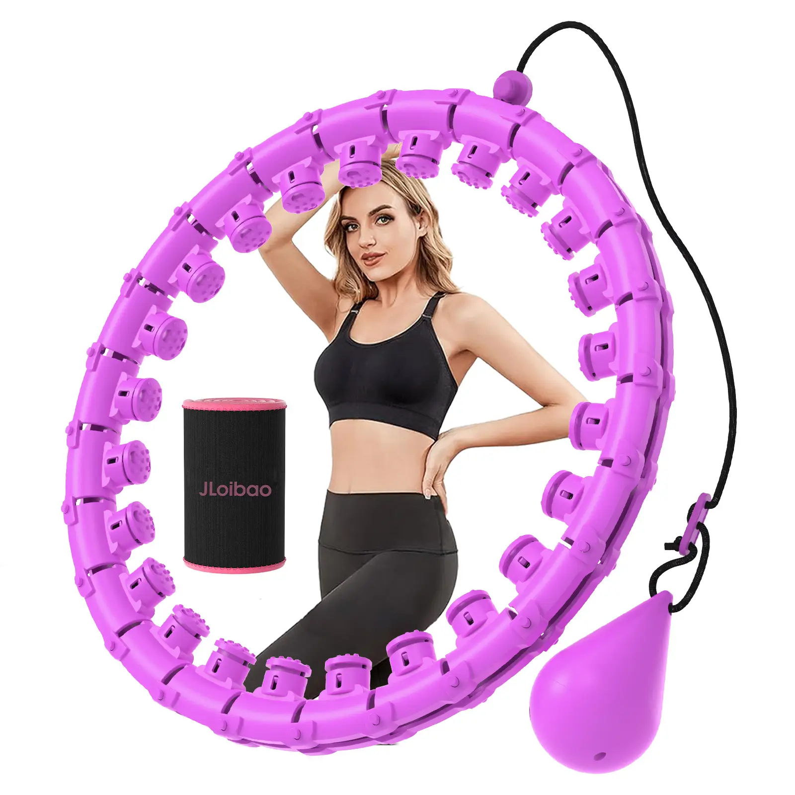 JLoibao Weighted Hula Circle for Adults Fitness, Infinity Fitness Hoop Plus Size 51 Inch with Sweat Belt, Include 27 Detachable Links and Waist Traine