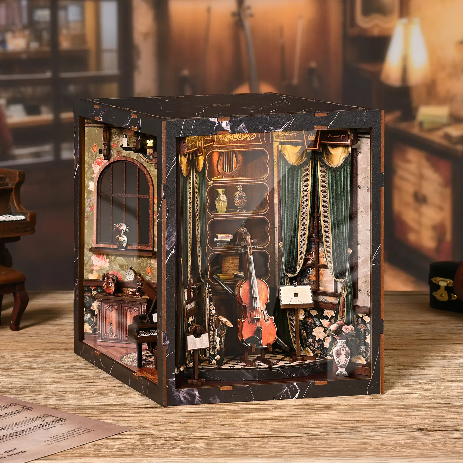 European Vintage Music Box Scene DIY Book Nook Kit, 3D Wooden Puzzle ...