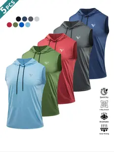 Men's Solid Color Hooded Sports Tank Top, Casual Breathable Quick Drying Sports Top for Gym Workout Running Cycling Fishing, Men's Sportswear for Summer, Fitness Running Tops