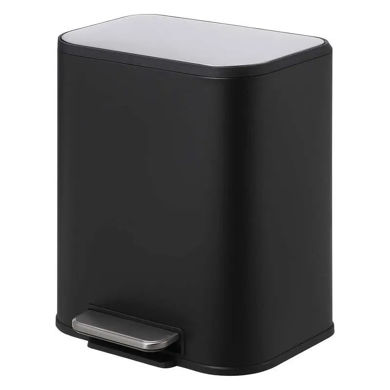 5.3-gallon kitchen trash can with lid, stainless steel garbage bin with foot pedal and removable inner bucket for office, bedroom, living room (black, 20 L)