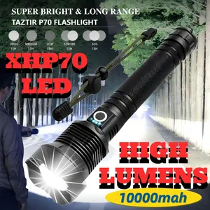 Valentine's Day Gifts for Men - P70/P90 Rechargeable High Lumens LED Flashlight, XHP70 Super Bright Flashlights with 5 Modes, Apocalypse Gear, Zoomable Tactical Torch for Emergencies, Camping, Hiking, Fishing, Garage Lighting. Equipment Cle Outdoor Lamp