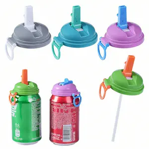 4-pack 4 Color Soda Can Lids with straw, Soda Can Covers with Silicone straw BPA-Free Reusable For Fits standard For Canned Beverage, Beer, Juice,Seltzer Accessories Straw Spout Lid (Colour Mixture)