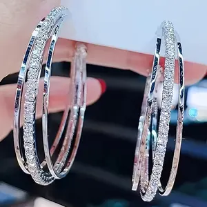 925 Silver Needle Elegant Water Inlaid Multi-Layer Circle Earrings, Shining Fashionable Women'S Jewelry, Suitable for Everyday Wear.