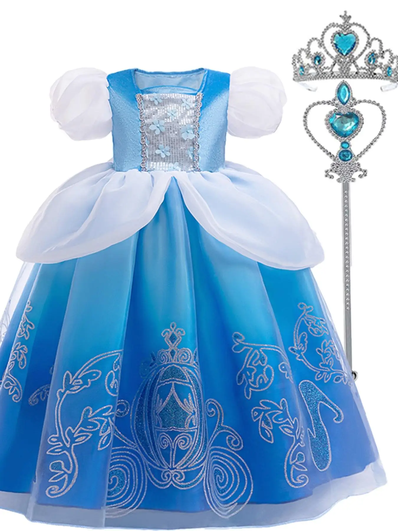 Princess Costume for Little Girls, Formal Dress with All Accessories, Formal Evenings Parties Dress for Girls
