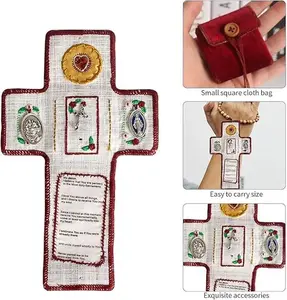 Handmade Catholic Prayer Pocket Shrine with Built in Silver Cross,Catholic Pocket Shrine,Prayer Quilt with Cross Inside,Encourage Christian Spiritual Gifts for Friends and Family