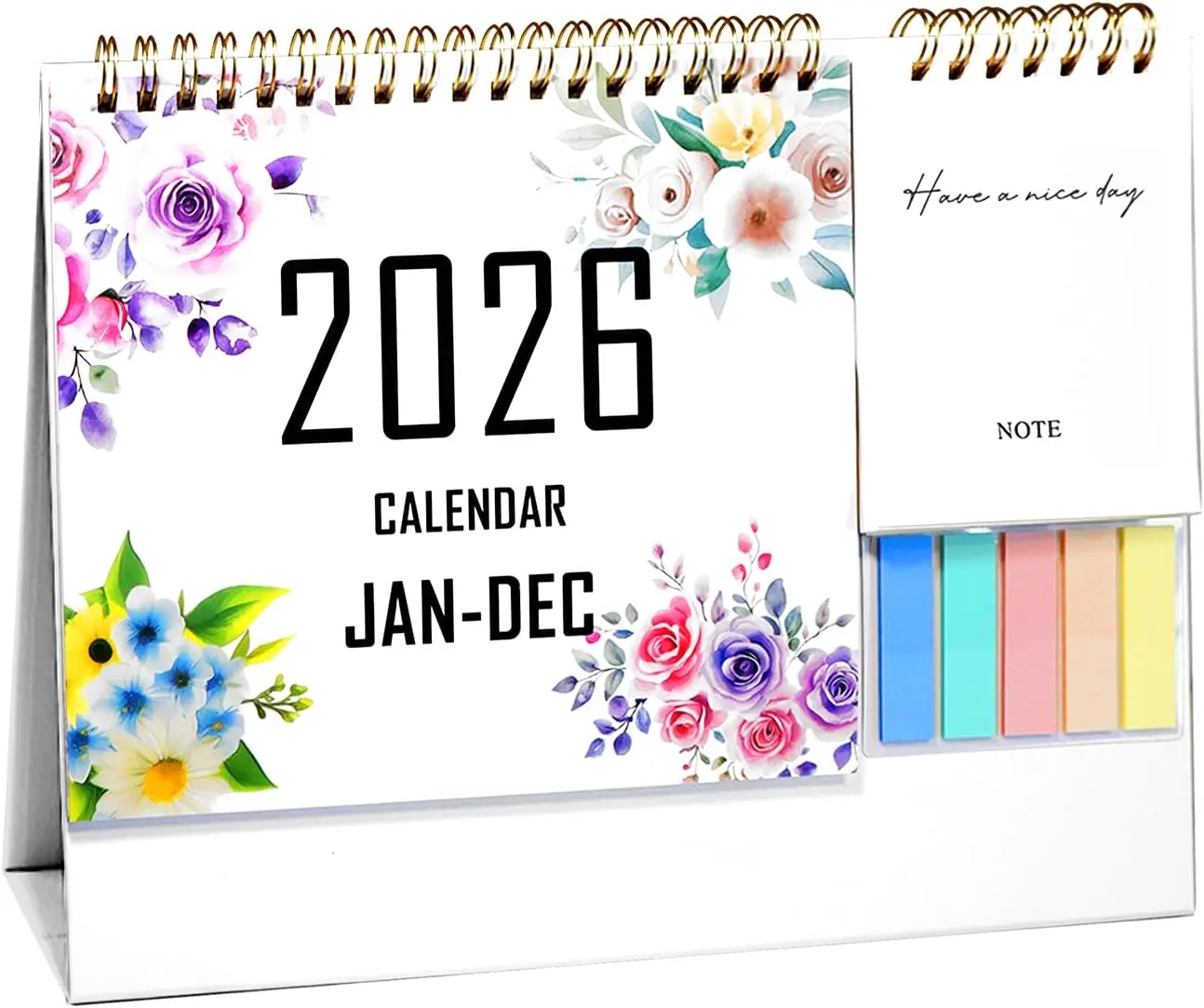Small Desk Calendar 2026, Standing Desktop Calendar 12 Months(Jan. 2026 - Dec. 2026), 2 in 1 Flip Calender with Sticky Note & Memo Pages, 9"x10", Thick Paper Floral Calendar for Home School and Office (Floral)