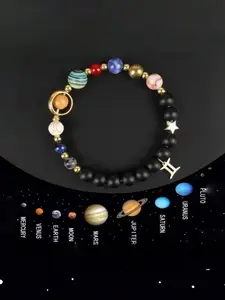 [Cosmic Galaxy Bracelet] 1pc Cosmic Galaxy Imperial Green Natural Stone Eight Planets Ladies 12 Constellation Bracelet Zodiac Pendant Libra Virgo Sagittarius Fashion Jewelry Valentine's Day Couple Gift