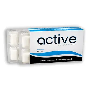 OrthoGum Active Chewing Gum for Dentures, Freshens Breath, Sugar-Free, Denture-Friendly - Natural