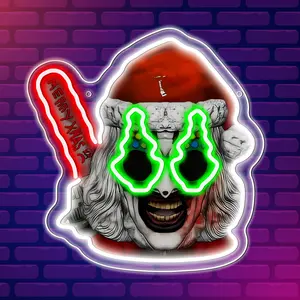 Christmas Clown Neon Light Sign, Horror Art Clown Neon Sign, Halloween Decoration, Perfect Gift for Horror Fans & Christmas Lovers