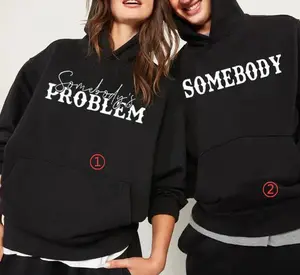 Matching Couple Hoodies Somebody Problem - Valentine Day's Gift Menswear Unisex Decoration Jet Print Sweatshirts Tops Yarn Black Casual