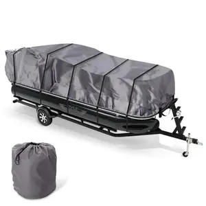 Protective Pontoon Boat Cover, Waterproof 600D Canvas, Fits 17-20ft