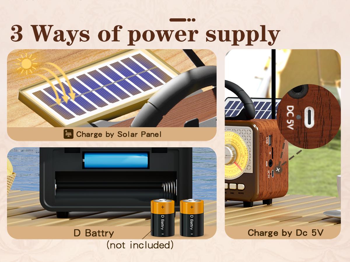 Radio Portable AM FM SW Bluetooth Speaker Vintage Radios with Phone Stand TF Card/AUX/USB Small Retro Radio Battery Powered&Solar for Outdoor Old Vintage Decor Birthday Gifts for Women,Men,Dad