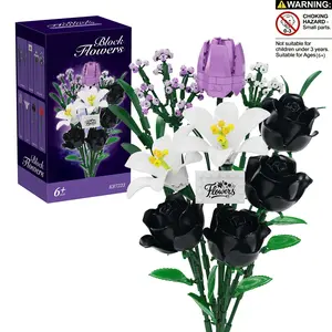 Rose Lily Tulip Bouquet Building Blocks Set, Eternal Desktop Decor, Holiday Gift, Realistic Design, Durable and Stylish, Ideal for Ages 6+
