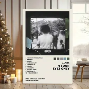 J. Cole 4 Your Eyez Only Album Canvas Art, Hip Hop Tracklist Poster, Framed & Unframed Minimalist Rap Wall Decor for Bedroom, Dorm, Living Room, Music Fan Gift