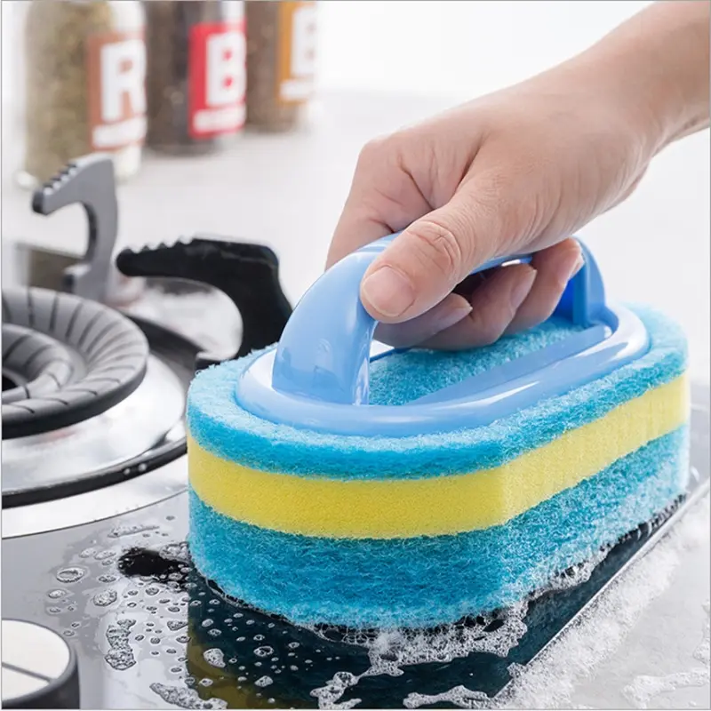 Bathtub Brush, Wash Basin Sponge Brush, Bathroom Wall, Countertop Tile Cleaning Brush Scrubber Sponge Thickening Stain Removal Clean Brush
