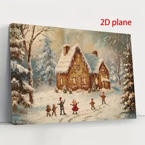 1 Piece Vintage Gingerbread House Canvas Painting - Winter Christmas Wall Art with Snow Scene, Suitable for Living Room, Kitchen, Office Wall Decoration - Indoor/Outdoor Holiday Decoration - Perfect Christmas Gift for Home or Office - NBB135, Seasonal Art