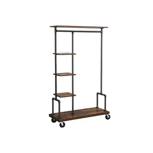 VASAGLE Clothes Rack, Clothing Garment Rack on Wheels, Rolling Clothes Organizer with 5-Tier, Industrial Pipe Style