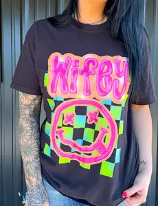 Neon Wifey Checkered Tee Or Sweatshirt Neon Wifey Checkered Tee Or Sweatshirt
