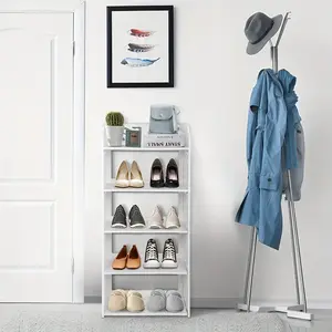 Wood-plastic Board Five Tiers Carved Shoe Rack White