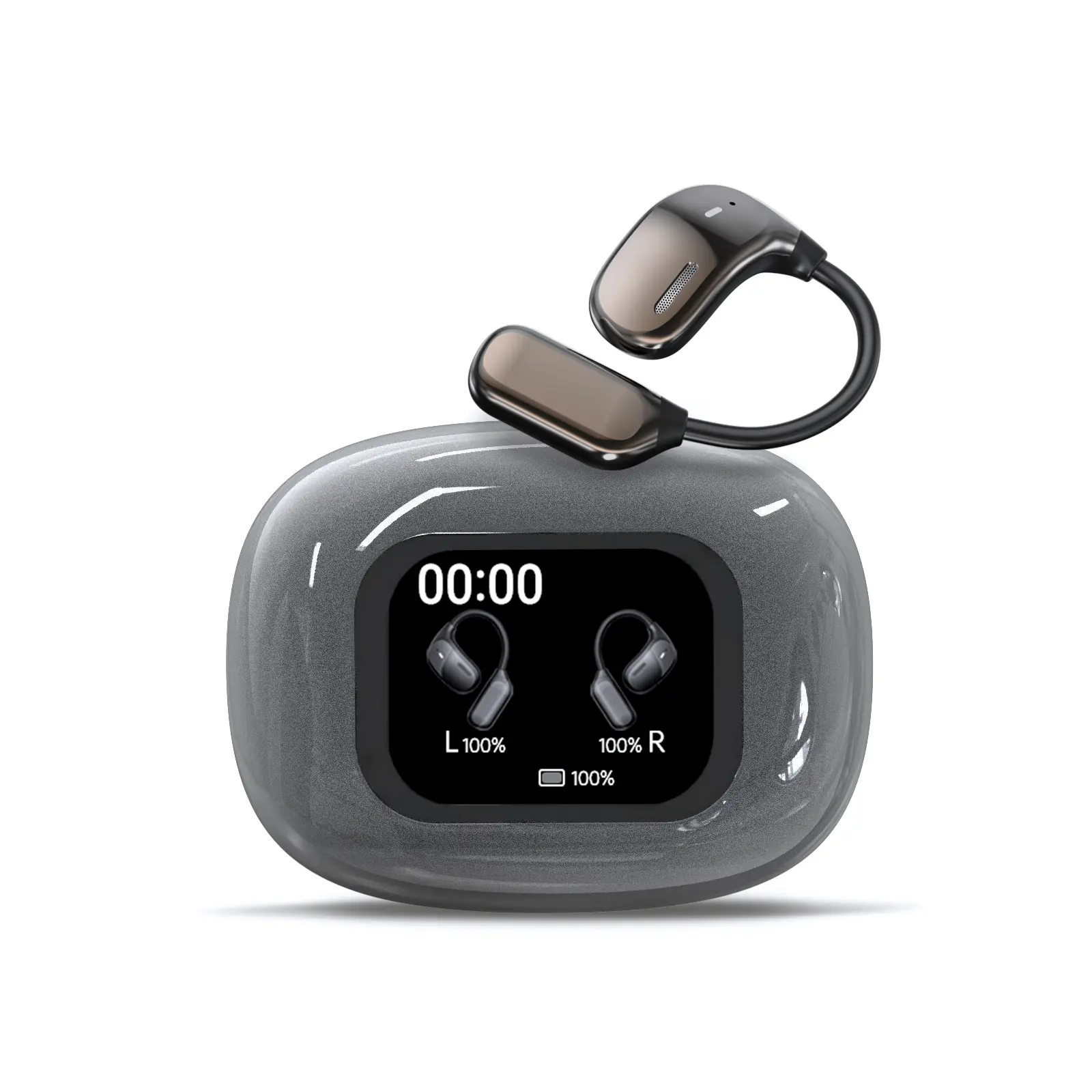 Open-Ear Bluetooth 5.4 Wireless Earbuds with Touch Screen, Microphone, UVC Sterilization, Ergonomic Silicone Ear Hooks, Customizable Screensavers - Audio Electronic Headphone Compatible with iOS & Android, Waterproof