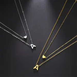 Fashion Tiny Heart Initial Necklace Gold Silver Color Multilayer Letter Choker Necklace For Women Charm Pendant Jewelry