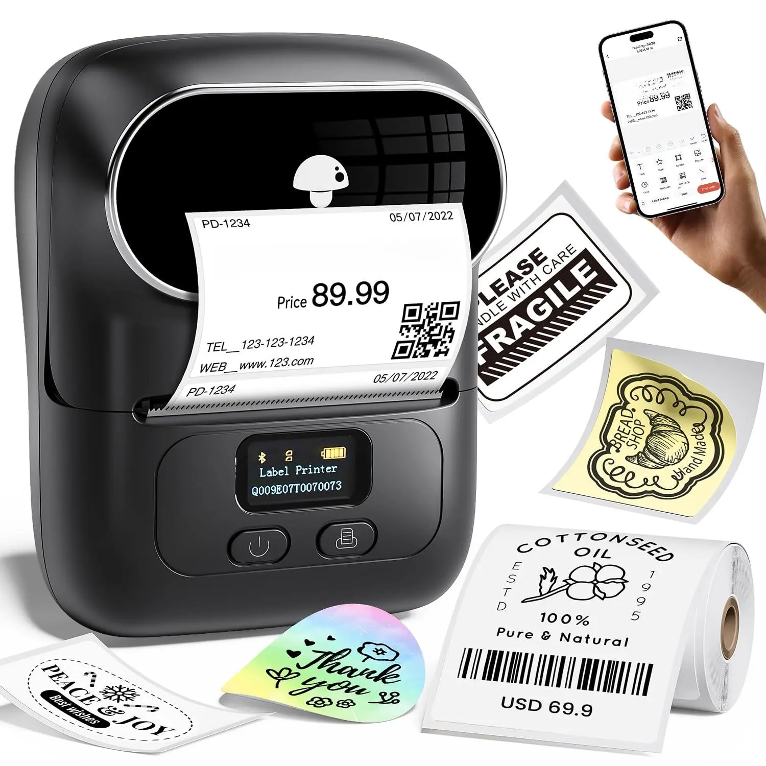 M110 Label Maker Barcode Printer Portable Thermal Sticker For Small Business  Address Logo Clothing Qr Code Compatible With Phones & Pc 1 Roll Labels Black