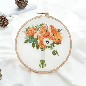 Flower Bouquet Embroidery Kit-handmade diy embroidery kits for beginner Friendly | Stunning Wall Art