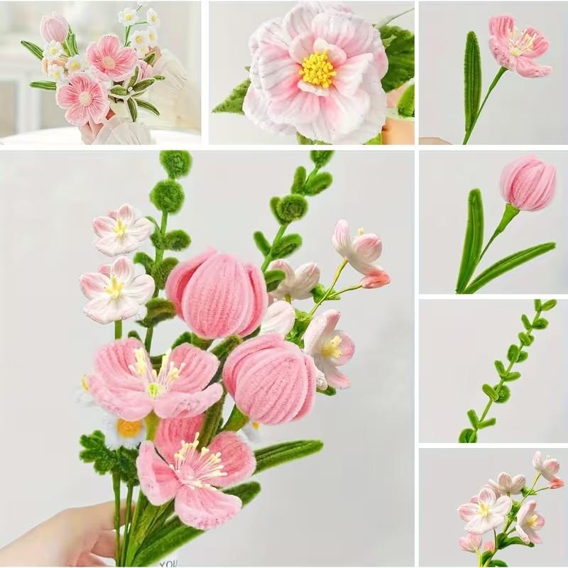 584 Piece Tulip Chenille Stem Set for Arts and Crafts, Colorful Decorative Flowers for Weddings and Festivals, Ideal Gift for Birthdays and Holidays