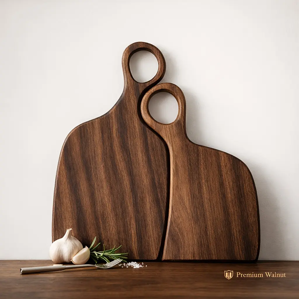 Acacia Wood 2-Piece Thigh Cutting Board Set with Handles, Small & Large Boards for Bread, Kitchen Prep, Kitchen Decor