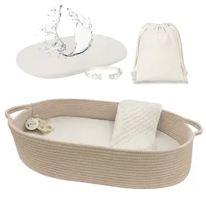 Baby Changing Basket with Pads and Safety Belt 100 Cotton Boho Baby Moses Basket Changing Table Thick Pad Waterproof Mattress Cover Nursery Decor Taupe with Storage Bag