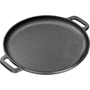 Bruntmor - 12 Inch Pre-Seasoned Cast Iron Skillet Pan - Pizza Pan with Dual Handles - Large round Loop Handles - Ideal as Camping Skillet and Fry Pan - Oven Safe - Electric Stovetop Compatible (Black) Bruntmor