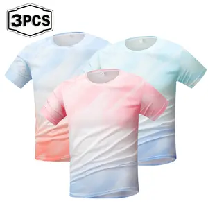 Summer Ice Silk Gradient Short Sleeve T-shirt Men's Tie Dyeing Gradient Color Change Loose Breathable Casual Top