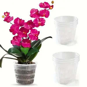 Clear Orchid Pot with Drainage Hole, Round Orchid Pot with Tray, Garden Pot for Indoor Outdoor Gardening, Durable Growing Tray