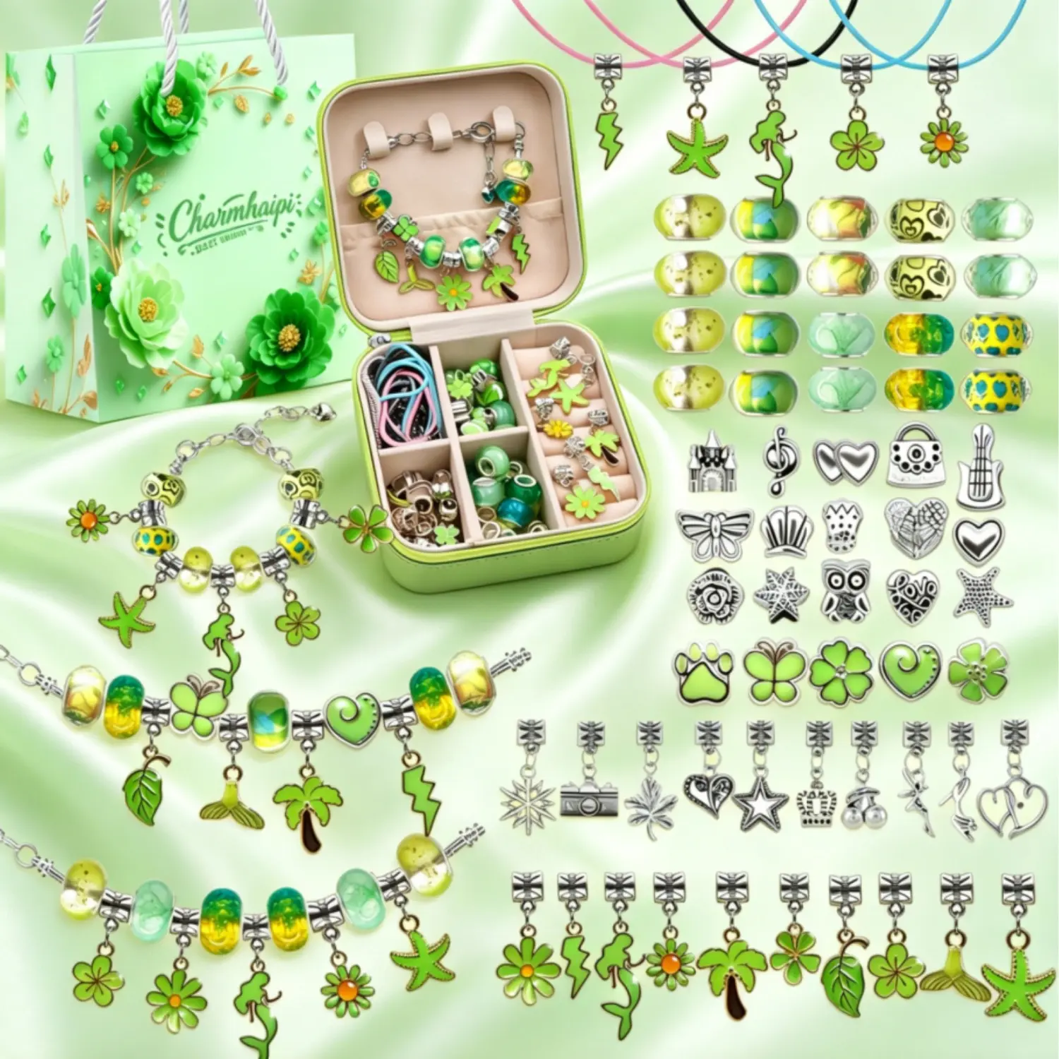2026New Limited Spring DIY Jewelry Making Kit Charm Bracelets for Women & Necklaces 68Pcs Beads Pendants Kits Making Supplies Kit Beading & Jewelry Set Handmade Craft Unique Design with Special Gift Box for Birthday Spring Holiday Gifts for Gf