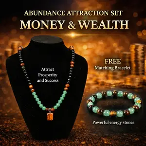 Money Attraction Necklace+ Bracelet With Green Aventurine & Tiger Eye Pendant Healing Crystal Stone ，Anniversary, Vacation &Theme Parties Jewelry Charms Abundance Crystal bracelet，Long Chain，Sweater chain，Ideal Gift Jewelry for Men and Women