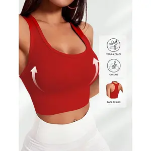 Basic Solid Ribbed Knit Yoga Sports Bra,Shockproof Gathering No Steel Ring Sports Bra For Women, Women's Activewear,Spring And Summer