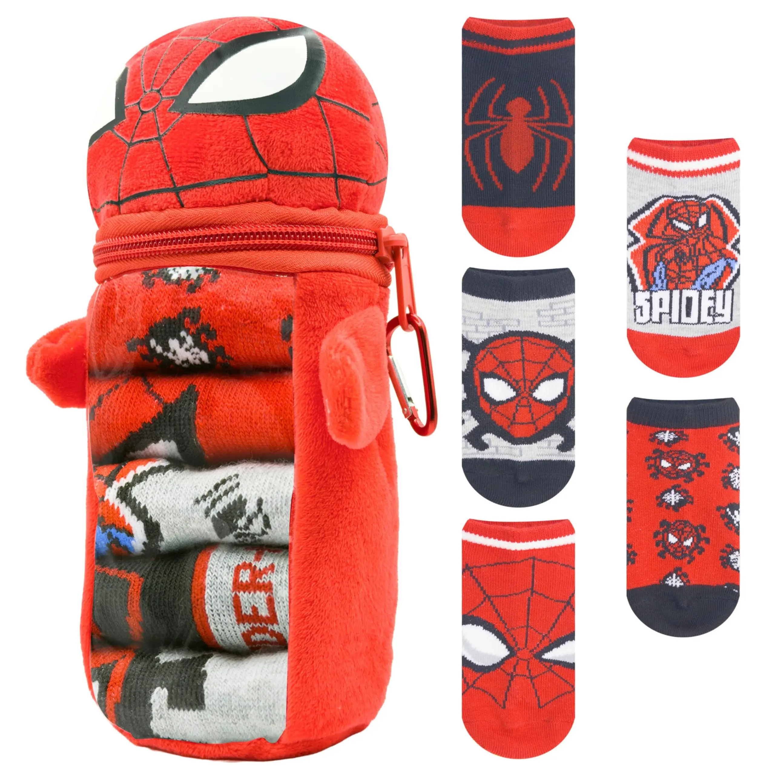 Official Marvel Spiderman Boys' 5-Pack Crew Length Socks + Plush Fabric Pencil Case Set, Vibrant Prints, for Ages 4-8 Boys (4-8 Years)