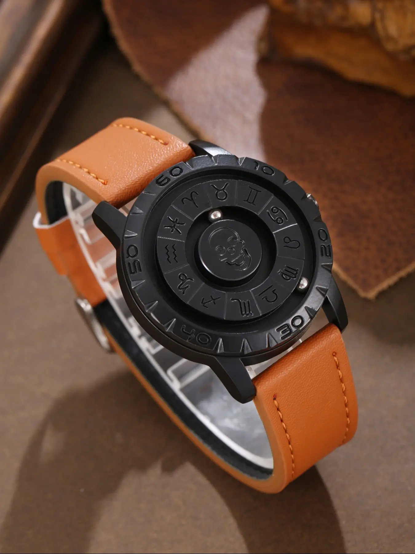 Men's High-Quality Skeleton Head Magnetic Floating Watch, Skeleton Watches, Quartz Watch, Analog Quartz Watches, Business Fashion Watch, Business Style, Statement Watch, Perfect Gift for Holidays, Parties, Back-To-School Season