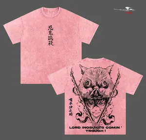 Inosuke Hashibira Demon Slayer Anime Double Printed Vintage Washed Tee Unisex Oversize Heavyweight Cotton T-shirt for Anime Fans and Lovers